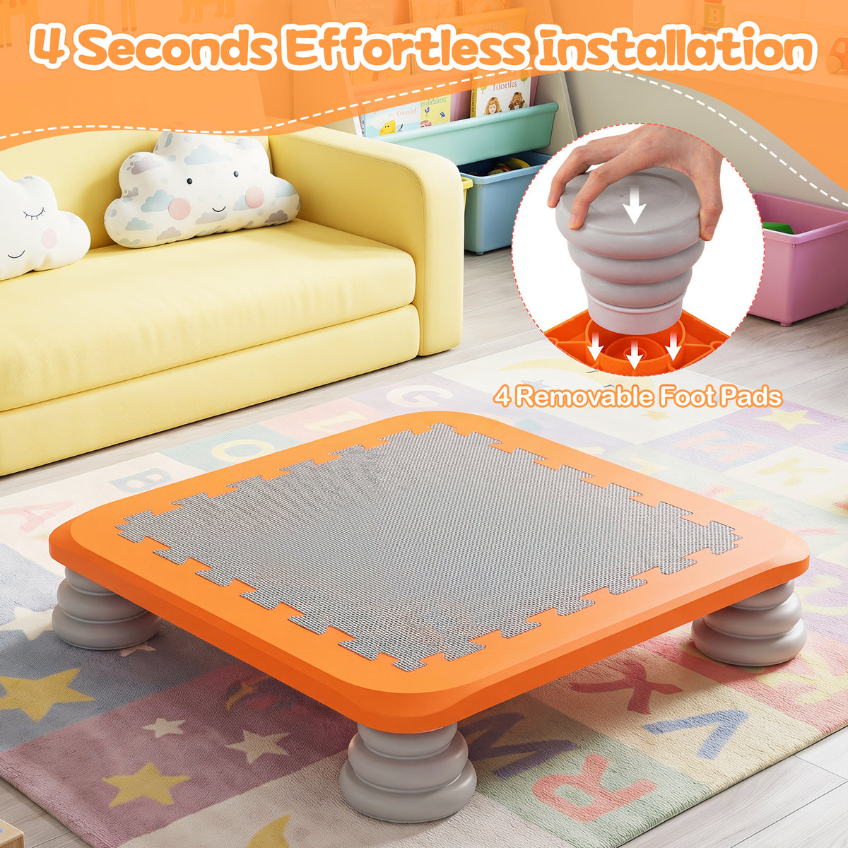 Mini Trampoline for Kids with Removable and Non-Slip Foot Pads-Orange