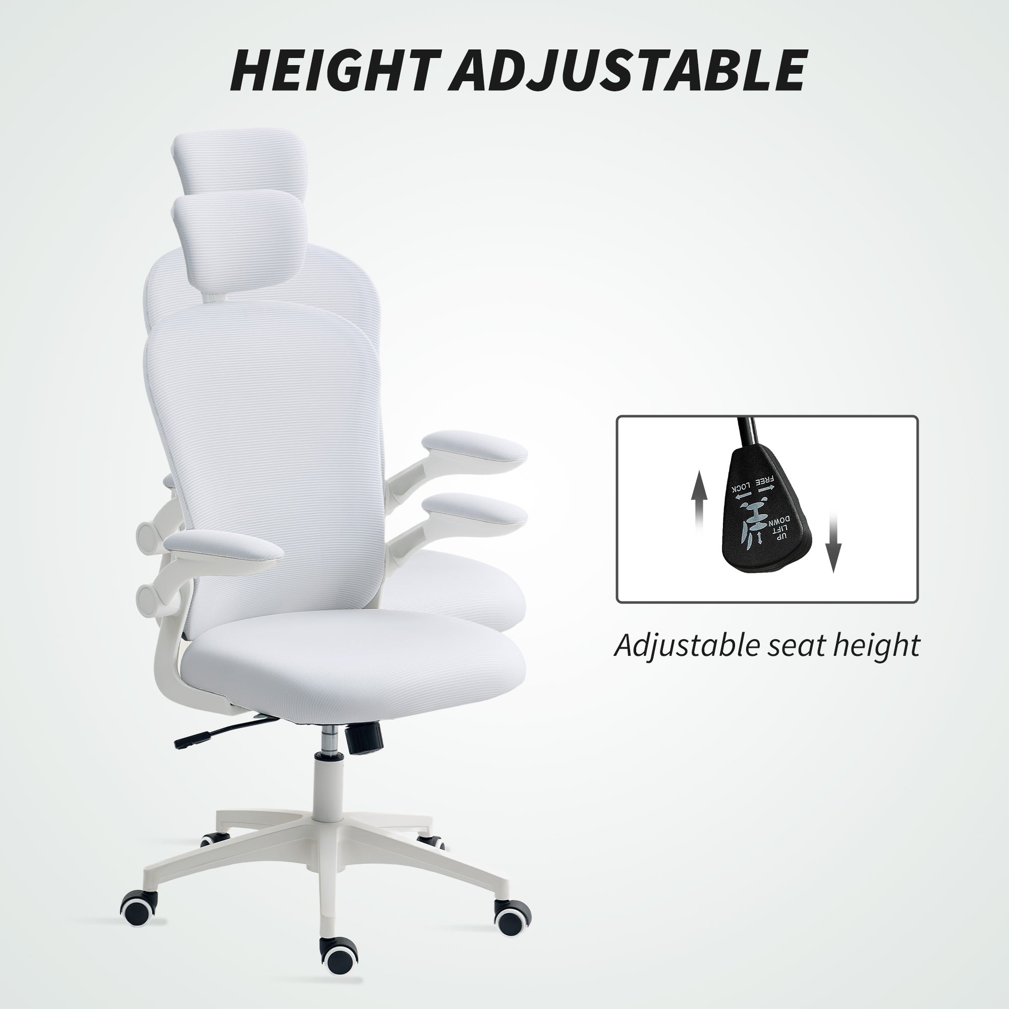 Vinsetto Multi-Adjustable Office Chair, with Lumbar Support, Headrest and Mesh Back - White