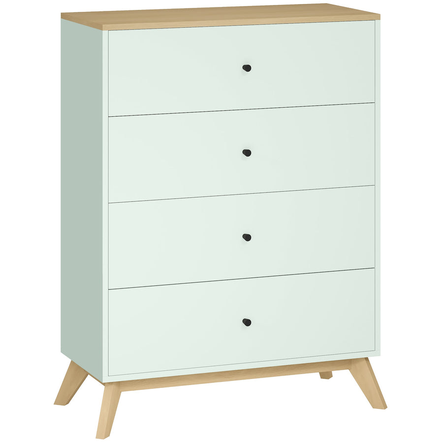 HOMCOM 4 Drawer Storage Cabinet, Chest of Drawers for Bedroom Living Room, Light Green and Oak
