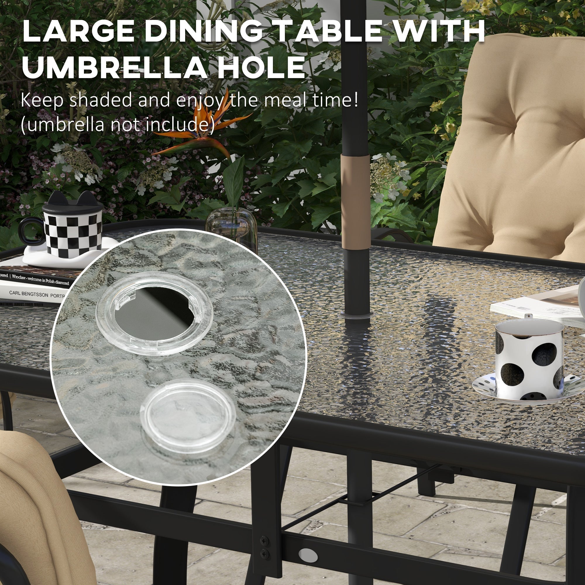 Outsunny Seven-Piece Garden Dining Set with Cushions - Beige