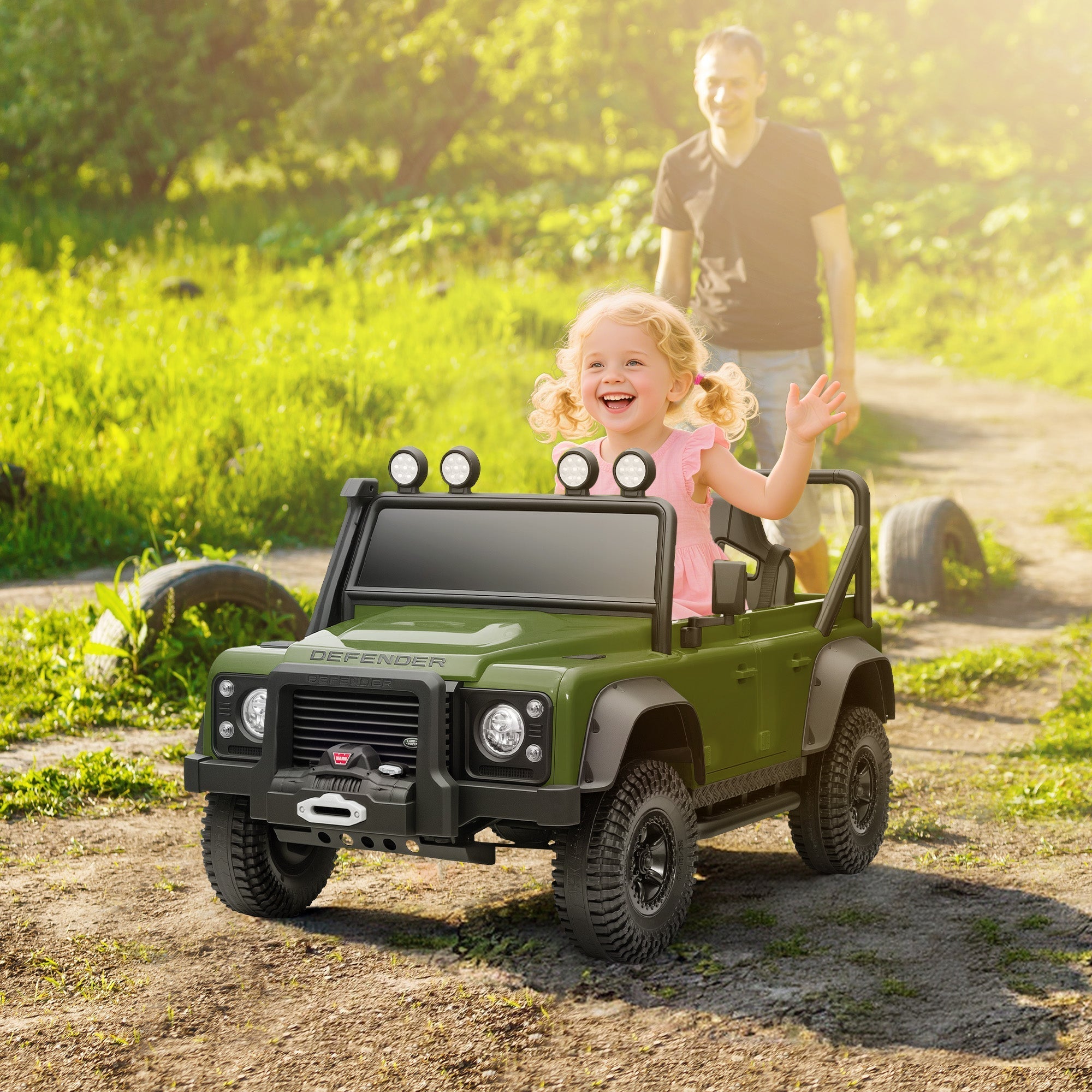 AIYAPLAY Kids Ride On Car with Remote Control, Music, Horn, 4 Spring Suspension Wheels, LED Lights for 3-5 Years Old, Green