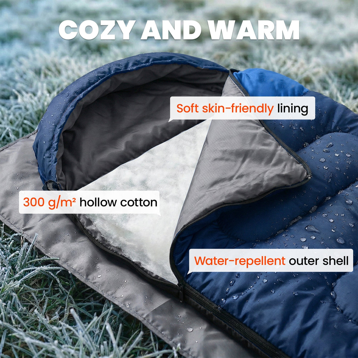Outsunny Sleeping Bag for Adults, Lightweight & Compact Sleeping Bag, 3 Seasons, Navy Blue