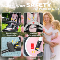 AIYAPLAY 6 in 1 Foldable Kids Trike with Adjustable Parent Handle & Canopy for Ages 1-5, Pink