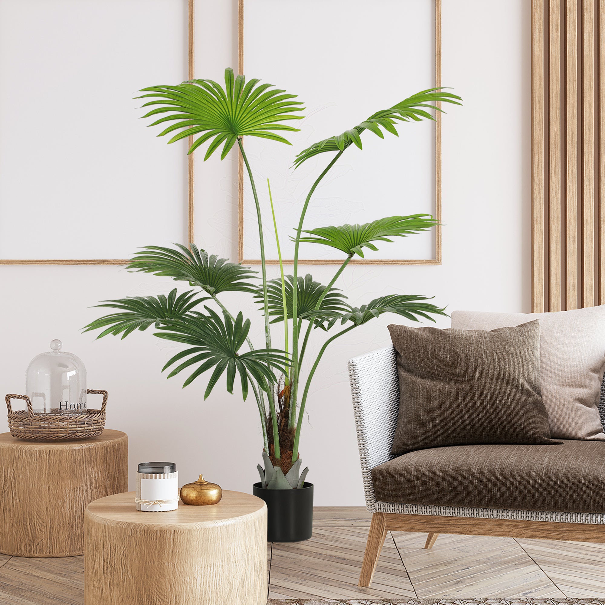 HOMCOM 145cm Artificial Palm Tree, Decorative Artificial Plant with Lifelike PEVA Leaves and Coconut Coir, Fake Tree with Plastic Pot and Flocking for Home Office Decor, Green