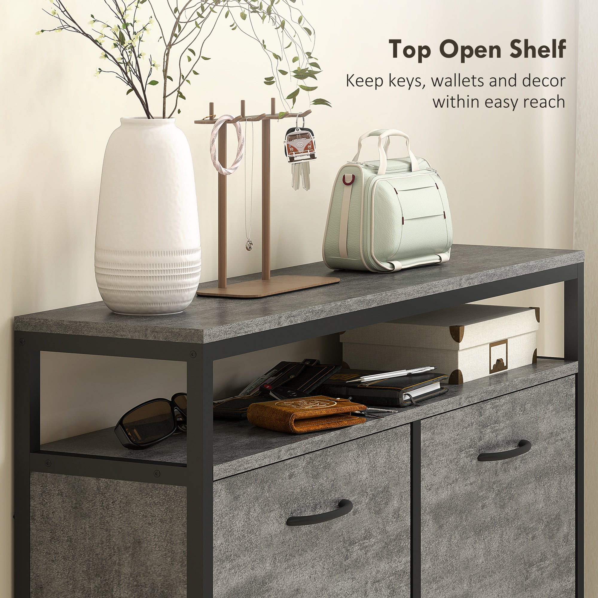 HOMCOM Shoe Storage Cabinet with 4 Flip Drawers and Open Shelf - Cement Grey