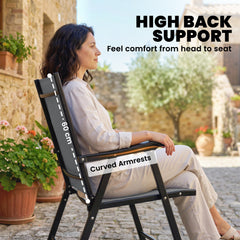 Outsunny Folding Garden Chairs Set of 4, Foldable Garden Dining Chairs with High Back, Armrests, Texteline Seat, Light Grey