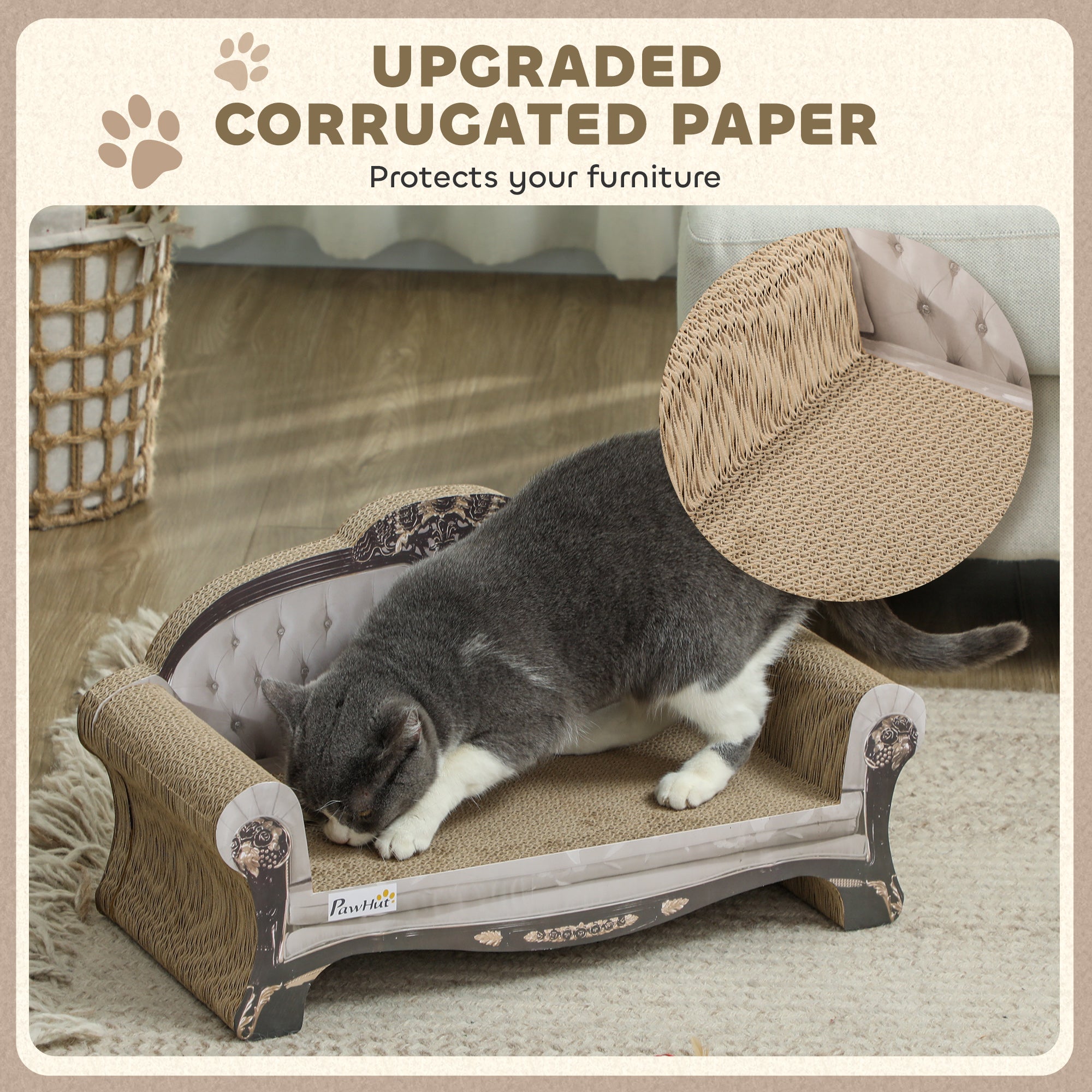 PawHut 2-in-1 Cat Scratcher with Catnip for Indoor Cats, 29.5 x 56 x 26cm, Brown