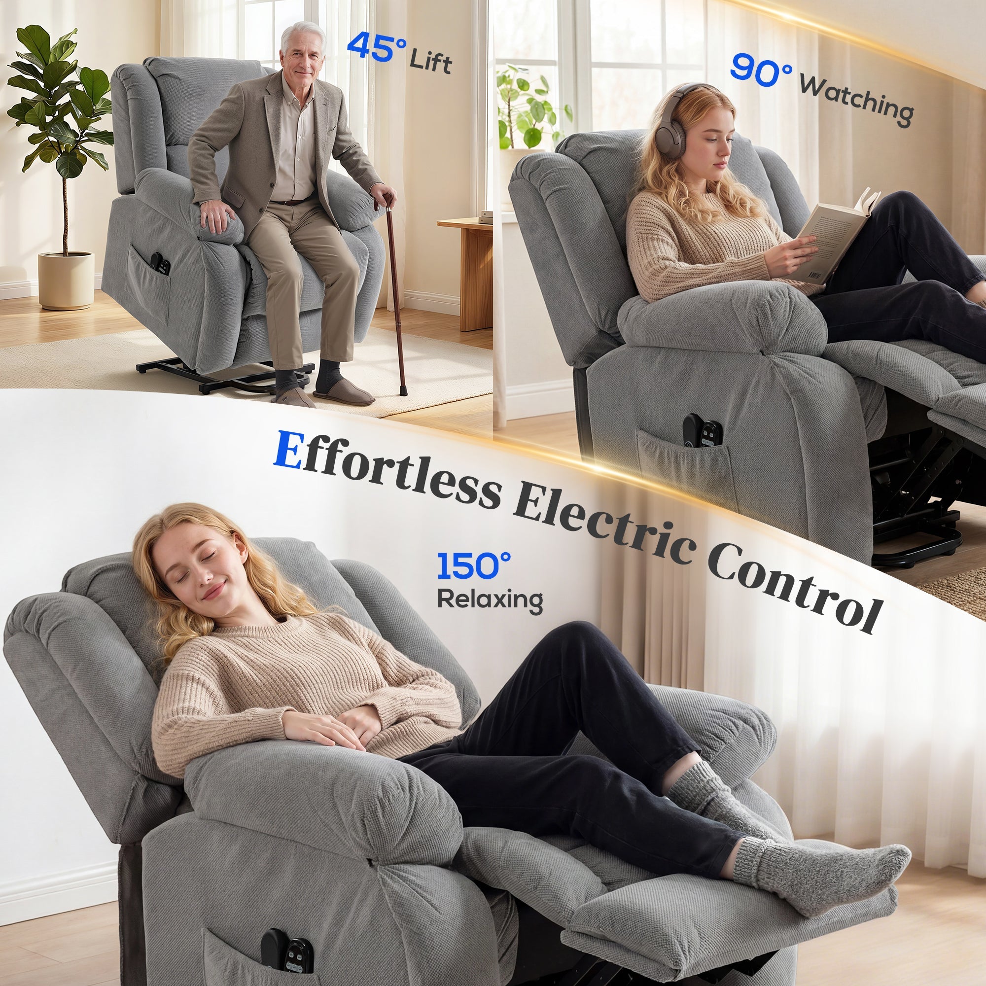 HOMCOM Recliner Armchair Lift Chair, Electric Recliner Chair with Vibration Massage and Heat, Wide Seat, USB Port, Light Grey