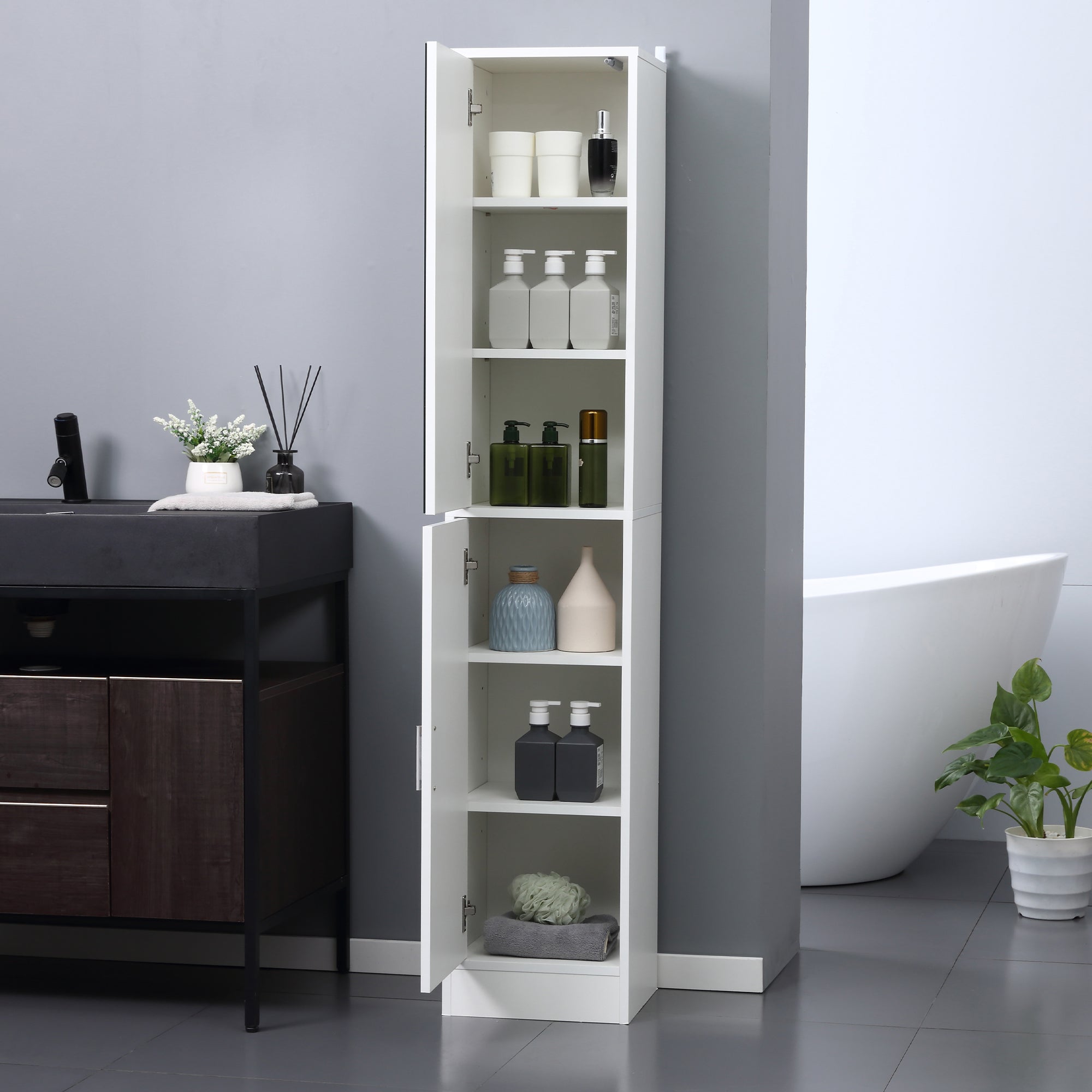 kleankin Tall Bathroom Cabinet with Mirror and Adjustable Shelf - White