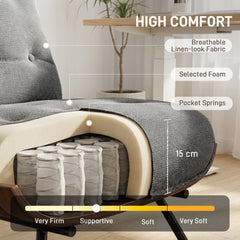 HOMCOM Accent Chair, Linen-look Fabric Reading Chair with Spring Cushion, Slatted Support, Steel Frame, Dark Grey