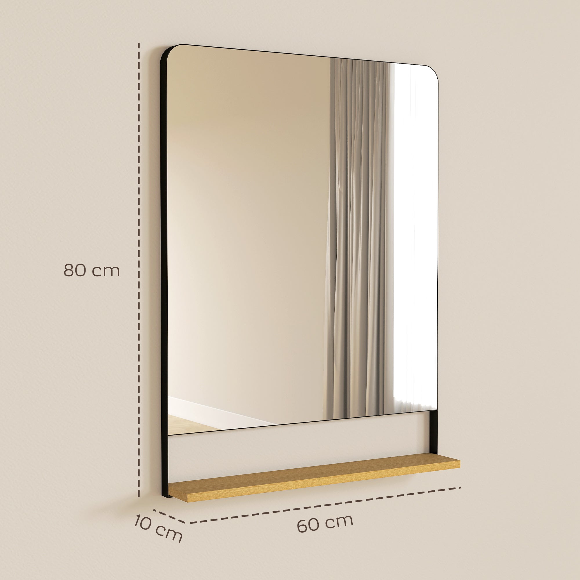 HOMCOM Wall Mirror with Wood Shelf - Black