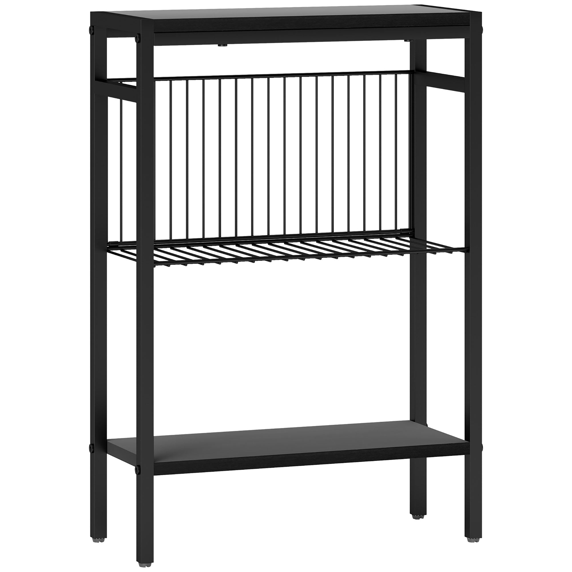 HOMCOM Three Shelf Industrial Side Table, Black