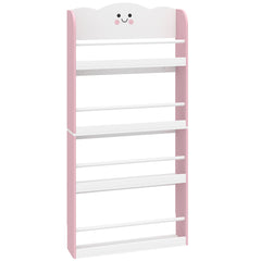 AIYAPLAY 4 Tier Kids Bookshelf, Wall-Mounted Children Bookcase, Toddler Space-Saving Bookcase for Kids Room, Playroom, Pink