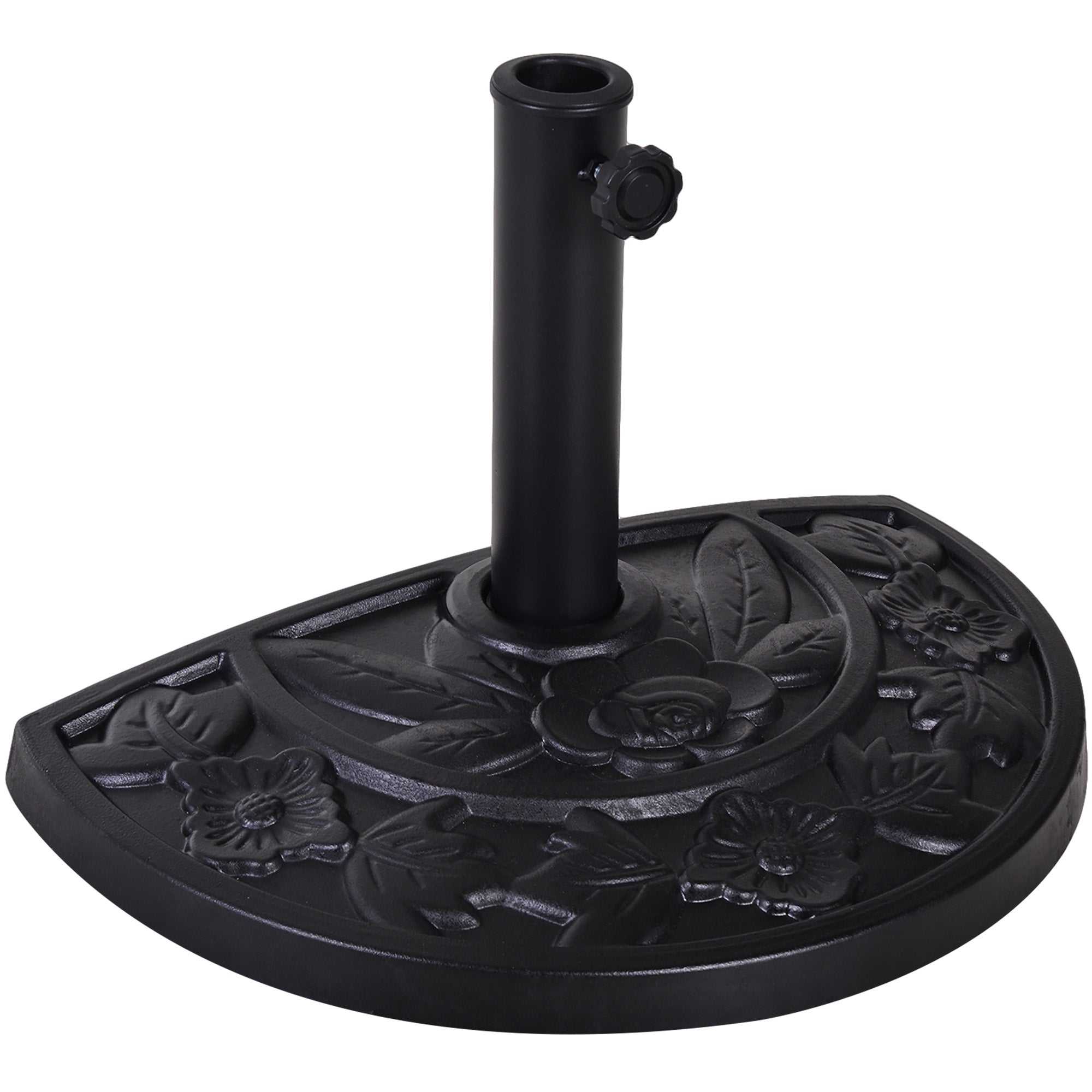 Outsunny 9kg Resin Parasol Base, Half Round Umbrella Stand with Floral Design for Garden, Outdoor, Suitable Umbrella Rod: Î¦3.8cm, Î¦4.8cm, Black