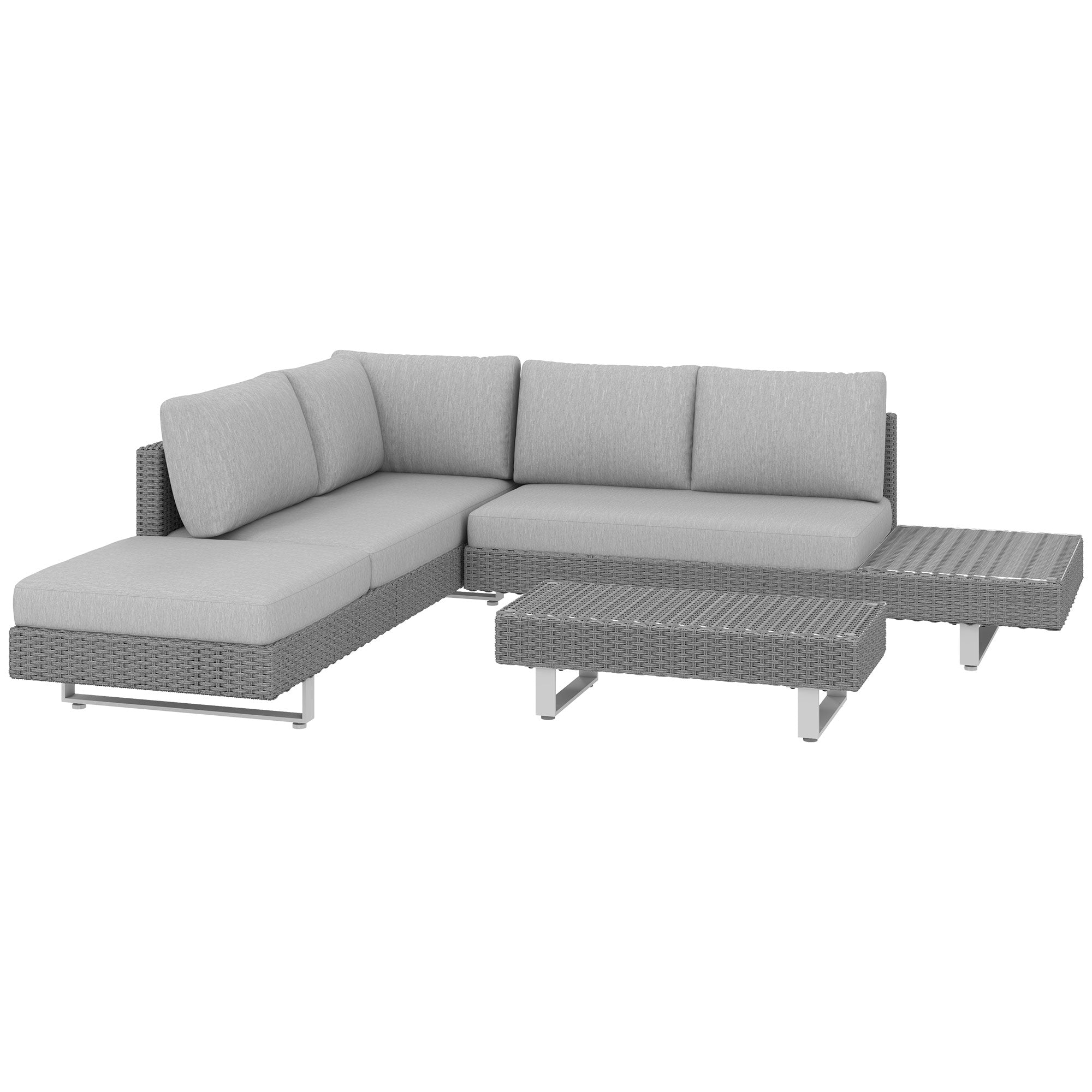Outsunny Three-Piece Rattan Sofa Set, with Cushions - Light Grey