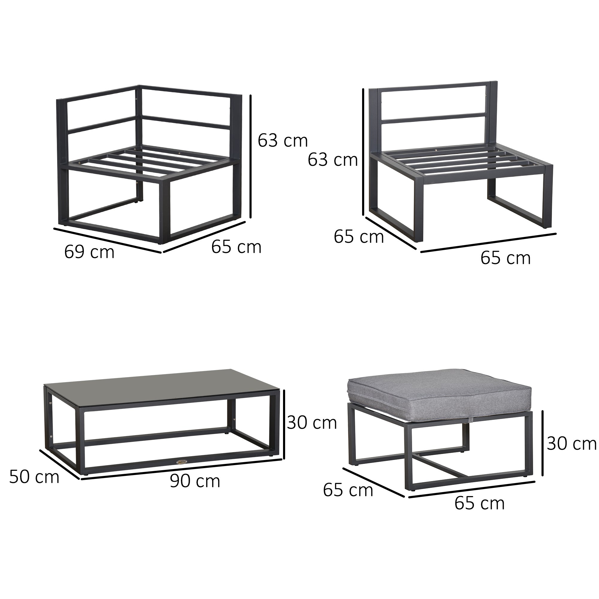 Outsunny 5 Pieces Outdoor Patio Furniture Set, Sofa Couch with Glass Coffee Table, Cushioned Chairs and Aluminum Tube, for Balcony Garden Backyard, Grey