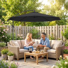 Outsunny 3m Overhanging Cantilever Parasol, with Cross Base - Black