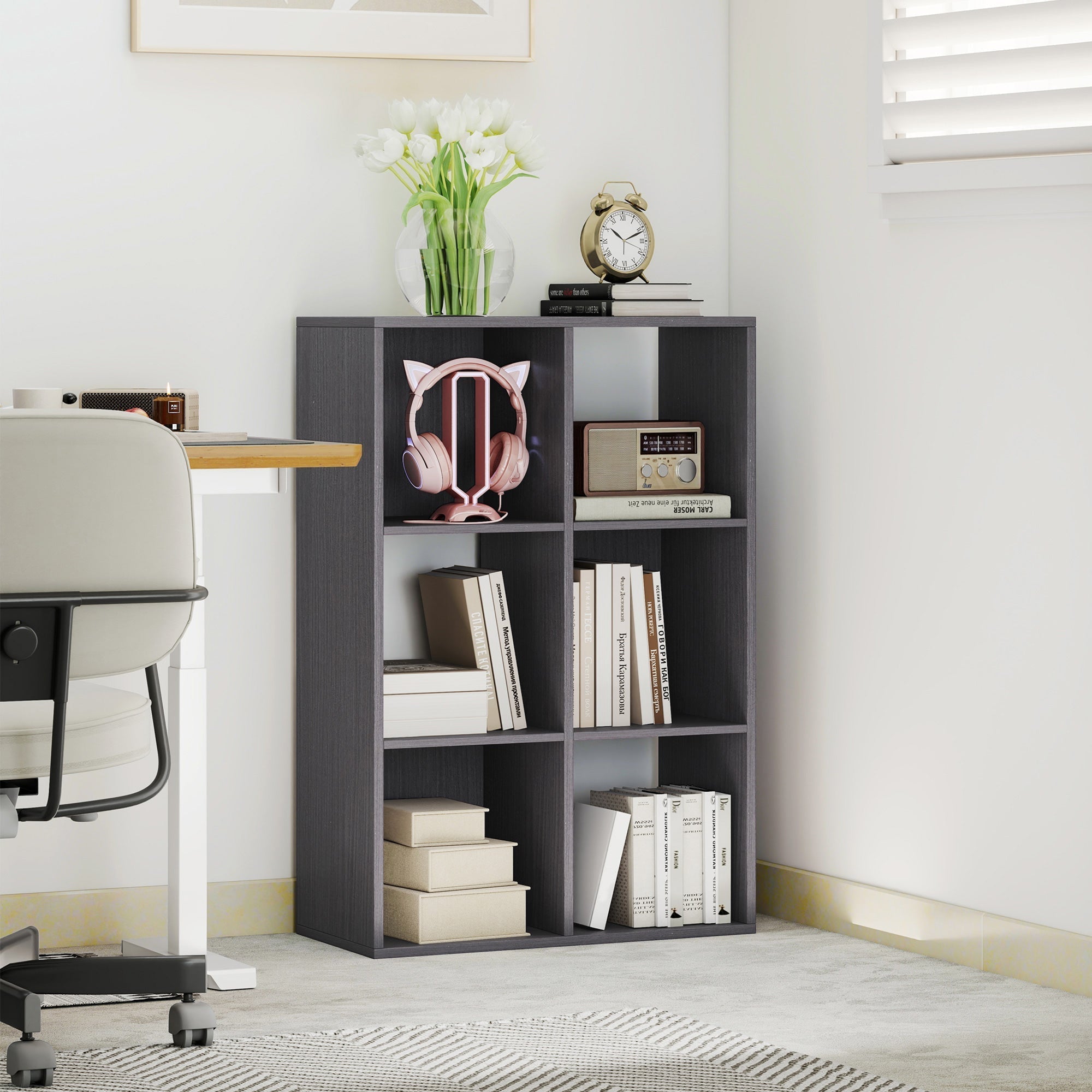 HOMCOM 6-Cube Bookshelf - Grey