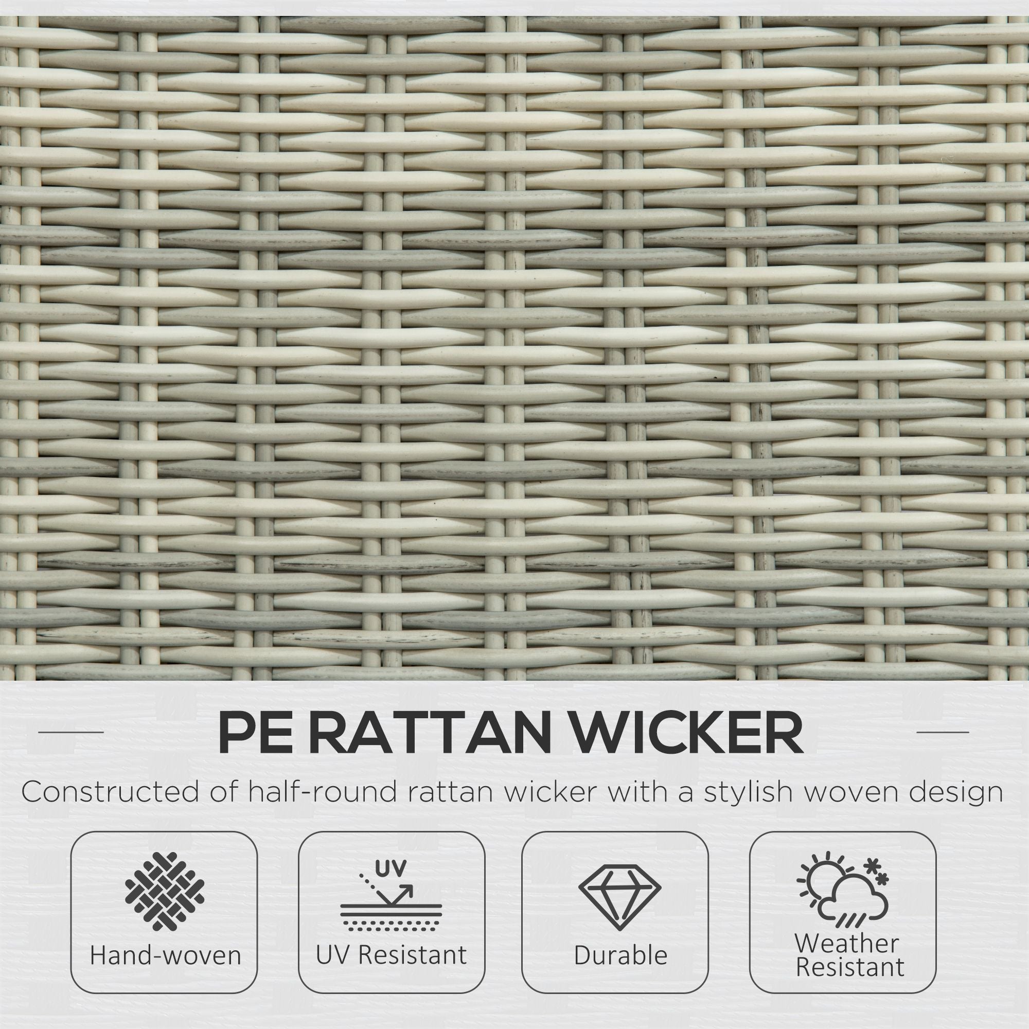 Outsunny 5 Pieces Rattan Bistro Set with Adjustable Back, Reclining Wicker Balcony Furniture with Cushions, Glass Top Coffee Table and Footstools, Outdoor Table and Chairs, Grey