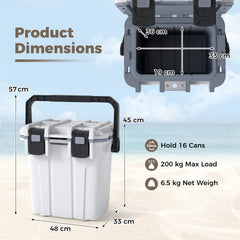 Ultra-Light Injection Molded Cooler 20L Hard Ice Chest with Swing-up Handle and Bottle Opener-White