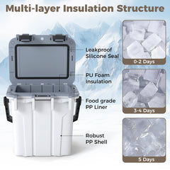 Ultra-Light Injection Molded Cooler 20L Hard Ice Chest with Swing-up Handle and Bottle Opener-White