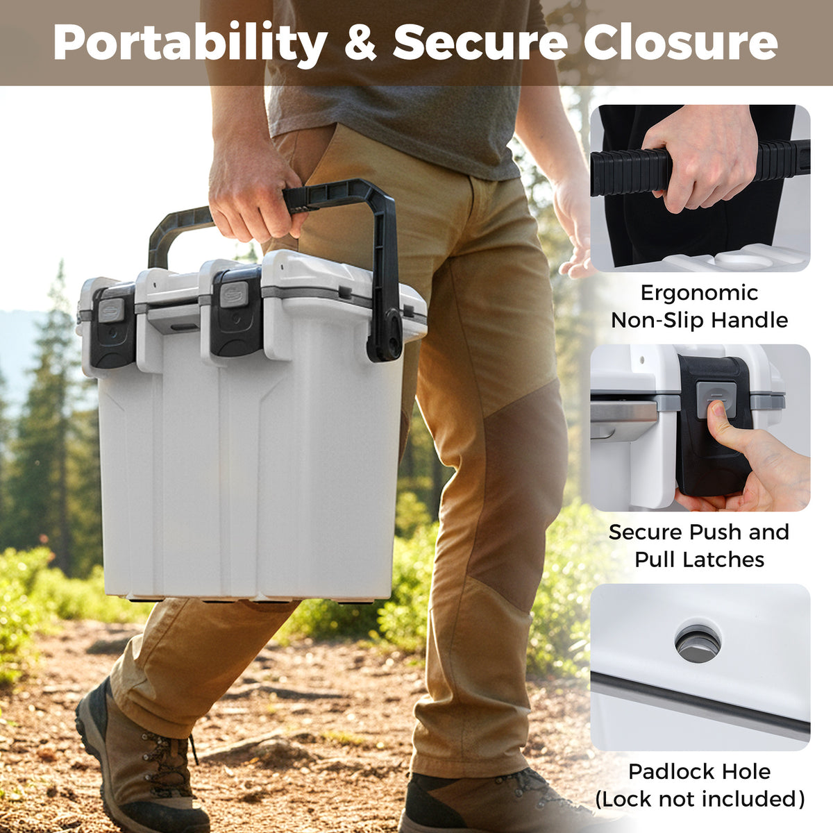 Ultra-Light Injection Molded Cooler 20L Hard Ice Chest with Swing-up Handle and Bottle Opener-White