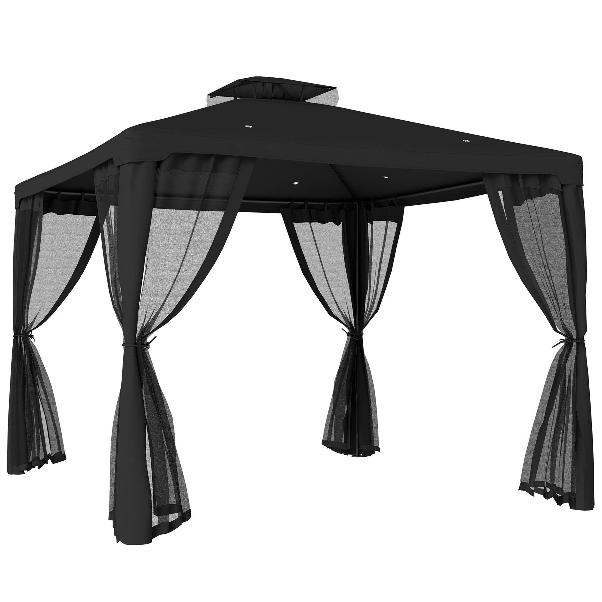 Outsunny 3 x 3 m Metal Gazebo, Garden Pavillion, DoubleÂ Roof Outdoor Canopy Shelter with Mesh Sidewalls, Black