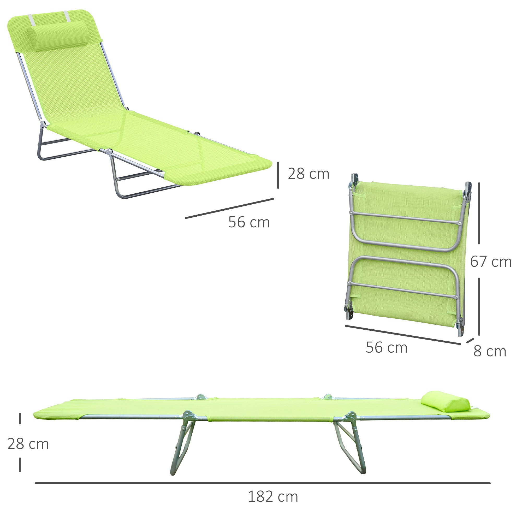 Outsunny Single Folding Sun Lounger - Green