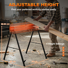 HOMCOM Saw Horses Twin Pack, Folding Work Bench Sawhorses with Height Adjustable Legs, 2x4 Bracket, Orange - product image 5