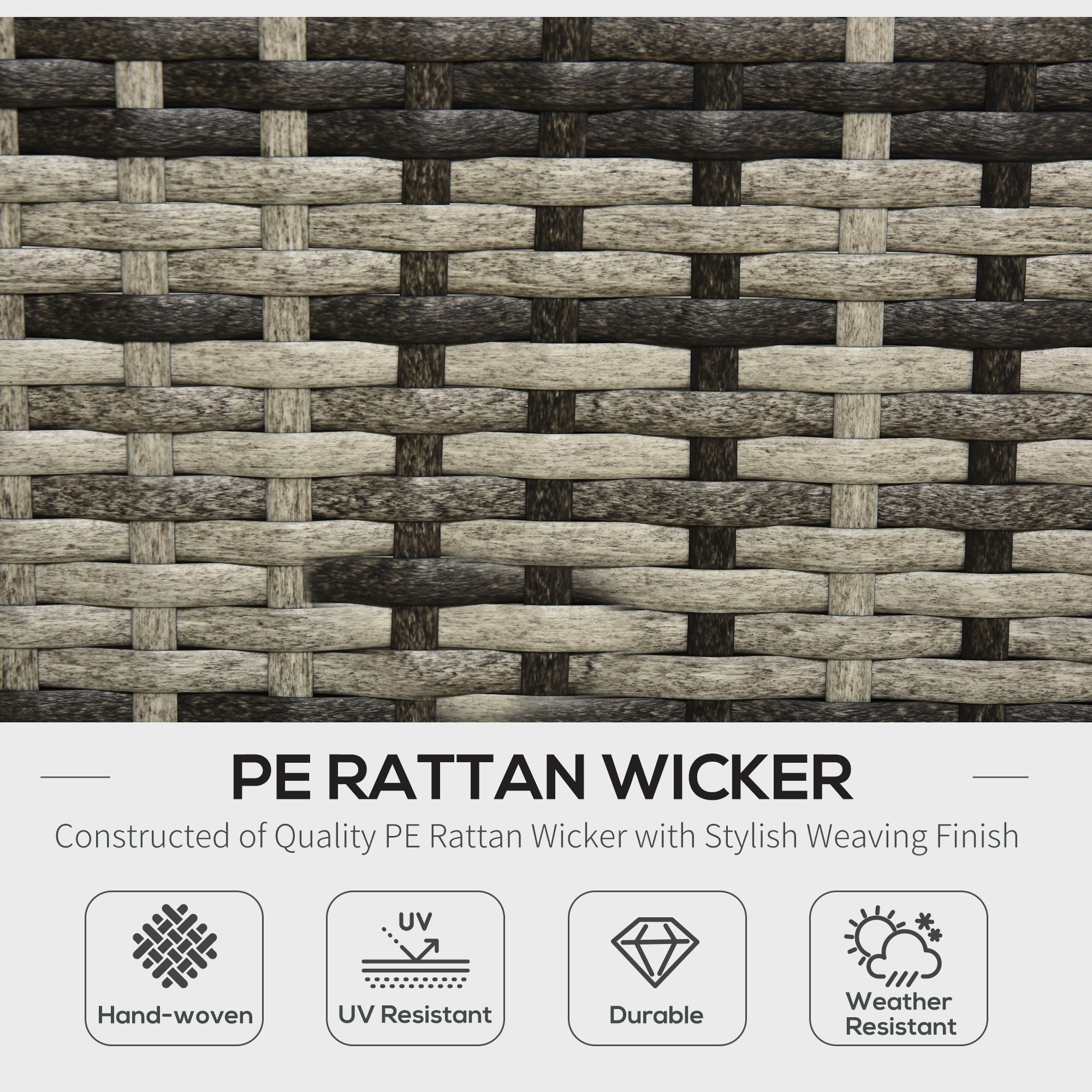 Outsunny 4-Seater Rattan Sofa Set Wicker Sectional Furniture Cushion Grey Garden