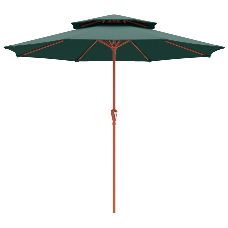 Outsunny 2.7 m Garden Parasol with Double Top Outdoor Market Table Umbrella with Crank System, Green