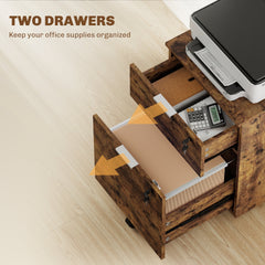 HOMCOM Two-Drawer Lockable Filing Cabinet - Black and Rustic Brown