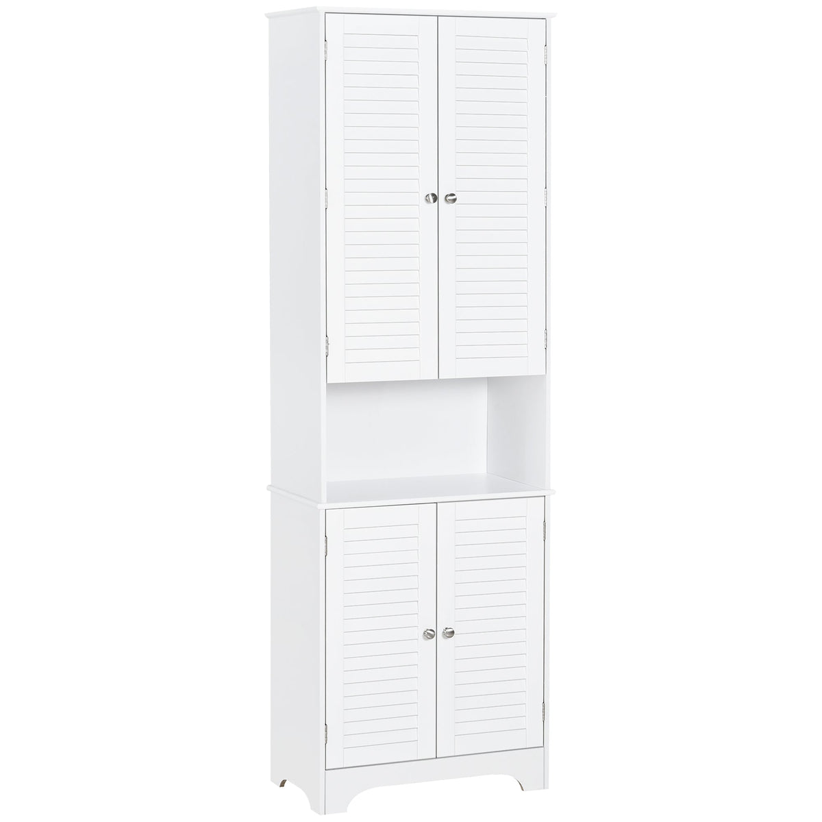 HOMCOM Tall Freestanding Bathroom Cabinet Retro Shutters w/ 3 Compartments Shelves Elevated Base Narrow Organiser White 60L x 30W x 182.5H cm
