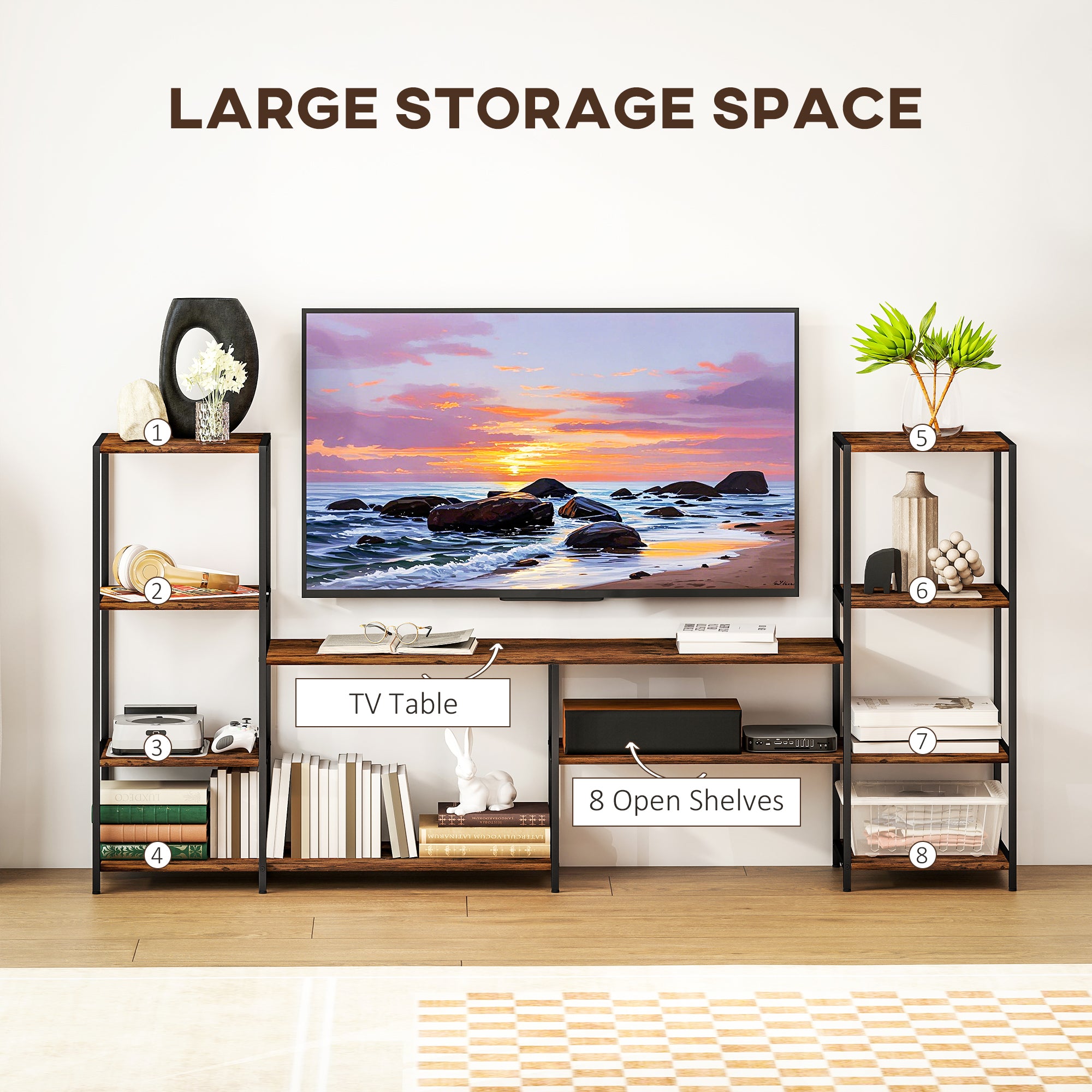 HOMCOM TV Unit for TVs up to 55 Inches, Industrial TV Stand with Storage Shelves, Entertainment Centre for Living Room, Bedroom