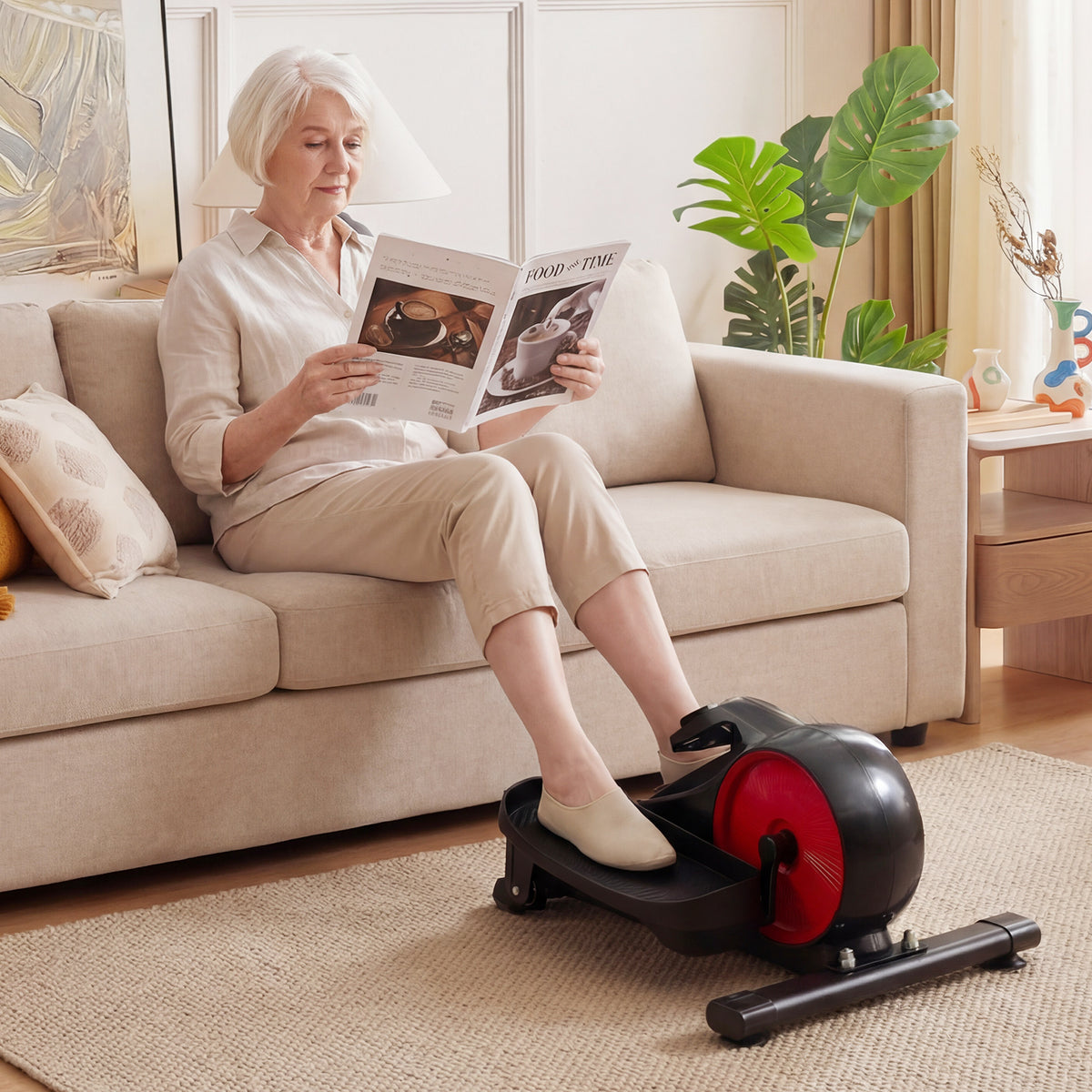 Under Desk Elliptical Pedal Exerciser Adjustable Magnetic Resistance-Red
