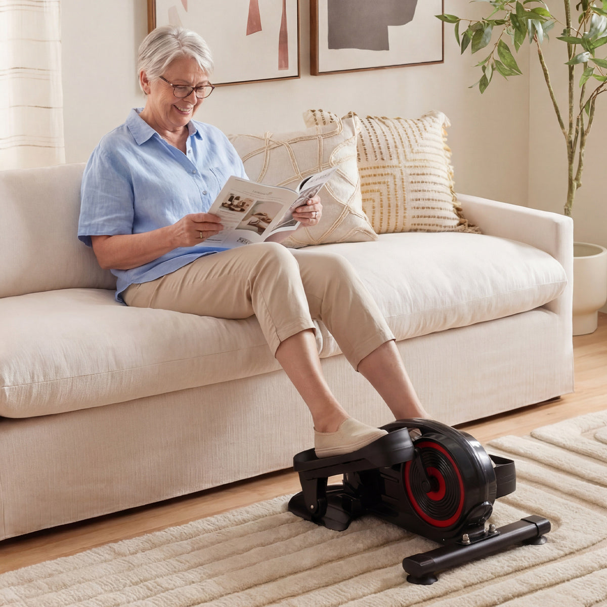 Under Desk Elliptical Pedal Exerciser Adjustable Magnetic Resistance and Whisper Quiet-Red