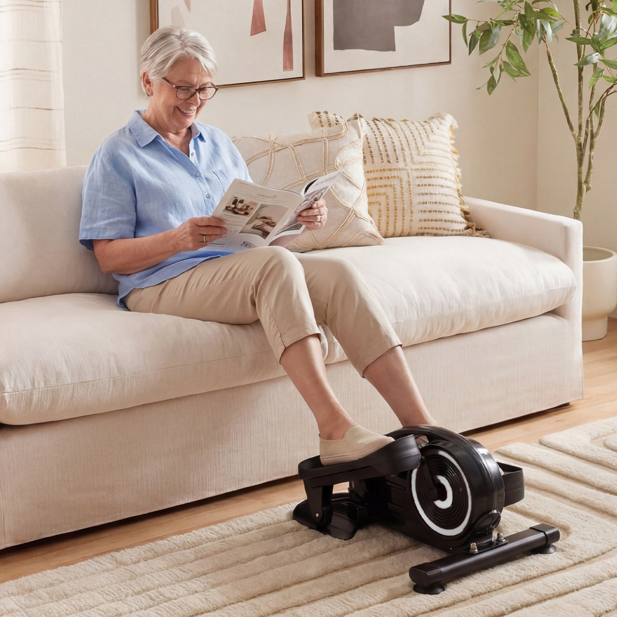 Under Desk Elliptical Pedal Exerciser Adjustable Magnetic Resistance and Whisper Quiet-Silver