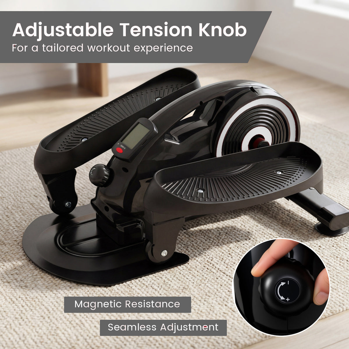 Under Desk Elliptical Pedal Exerciser Adjustable Magnetic Resistance and Whisper Quiet-Silver