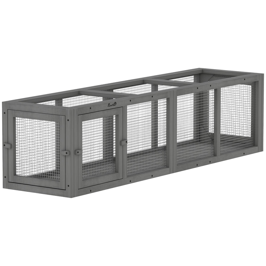 PawHut Outdoor Cat Tunnel, Wooden Play Cat Enclosure, Extendable Pet Run with 3 Doors, for Indoor and Outdoor Use, Grey