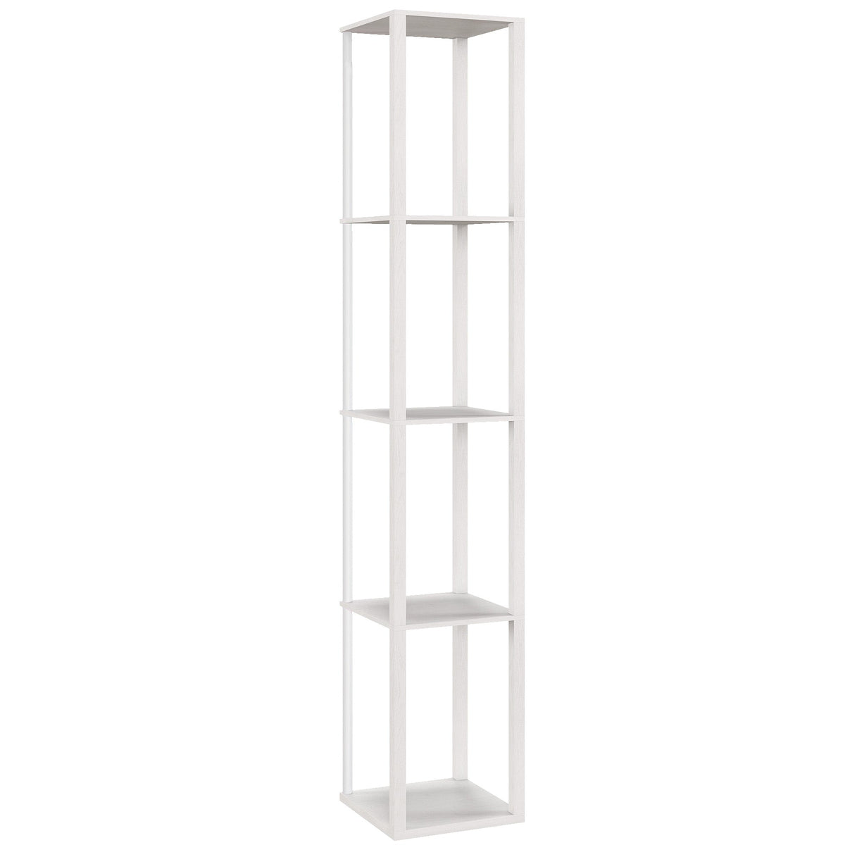 HOMCOM RGB LED Floor Lamp with Shelves, Modern Dimmable Standing Lamp with Remote Control, Adjustable Brightness & Speed for Living Room, Bedroom, Office, White