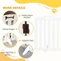 PawHut Wooden Dog Gate, Freestanding Pet Gate with Support Feet for Doorways, Hallways, Stairs, 207.5L x 61H cm, White