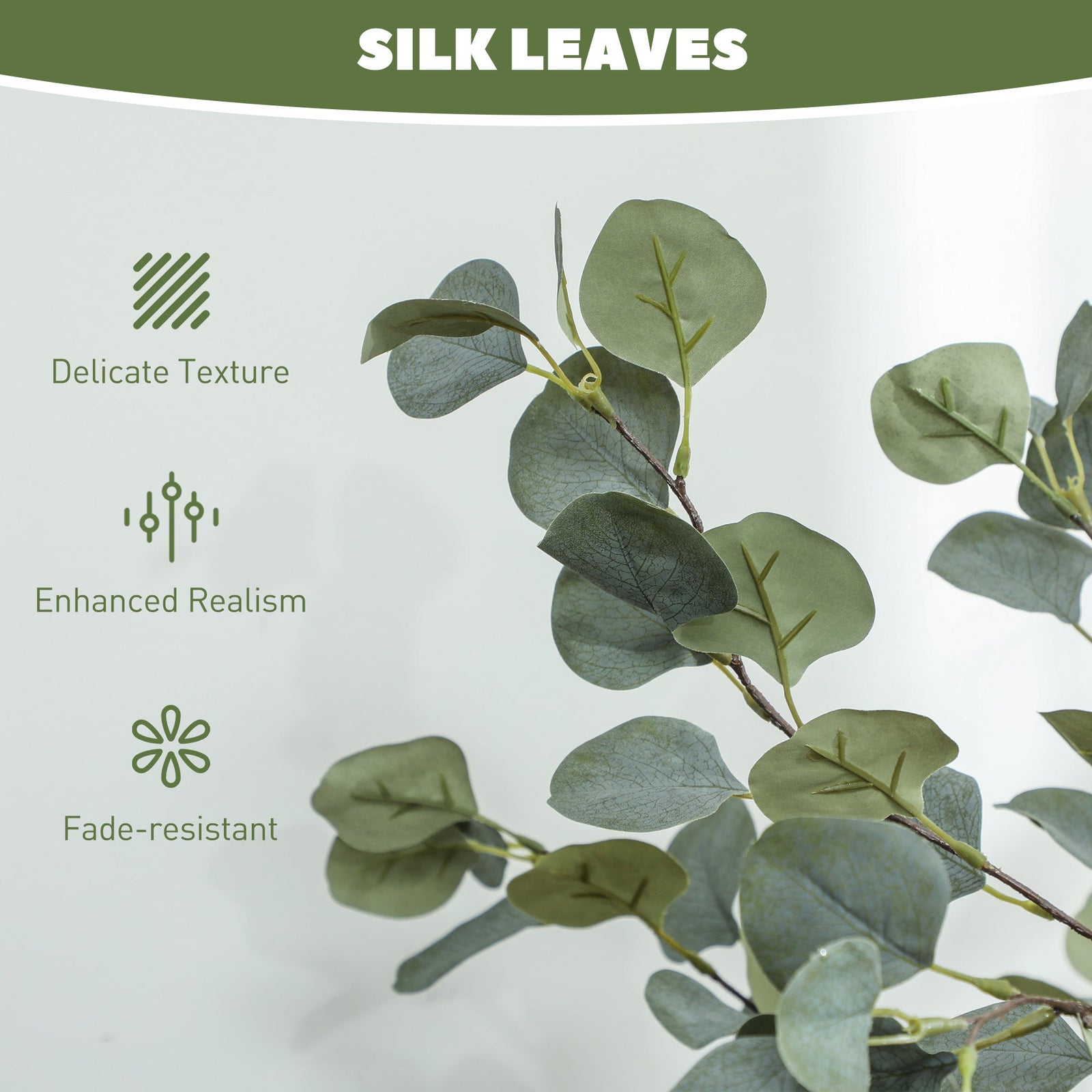HOMCOM Set of 2 Decorative Artificial Tree, 4ft/ 120cm Silk Eucalyptus Trees with 230 Silver Dollar Leaves in Pot, Fake Plants for Home, Office, Living Room, Indoor Decor