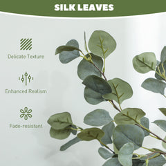 HOMCOM Set of 2 Decorative Artificial Tree, 4ft/ 120cm Silk Eucalyptus Trees with 230 Silver Dollar Leaves in Pot, Fake Plants for Home, Office, Living Room, Indoor Decor
