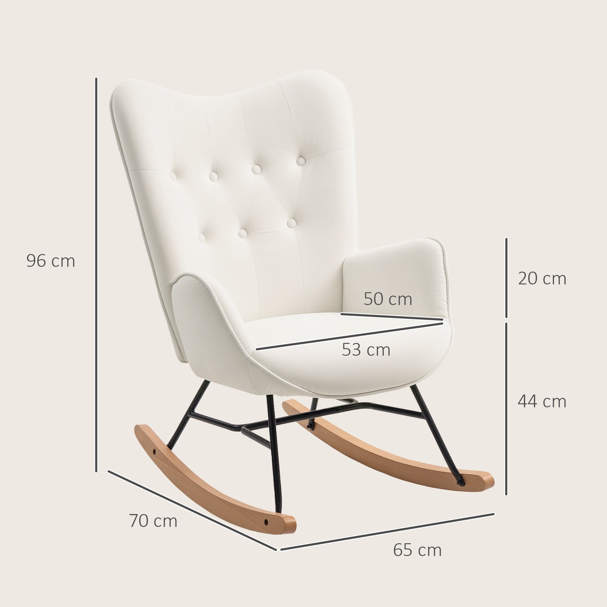 HOMCOM Rocking Chair, Modern Upholstered Velvet Armchair with Solid Wood Legs and Metal Frame for Living Room, Bedroom, Cream