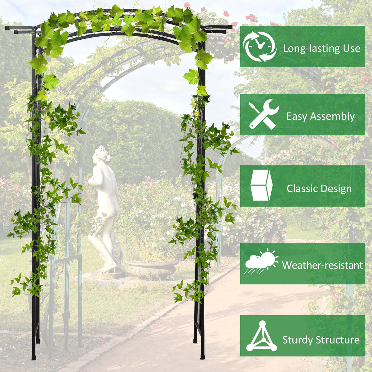 Outsunny 211cm Height Metal Garden Arch Arbor for Wedding Decor for Climbing Plants and Outdoor Decoration