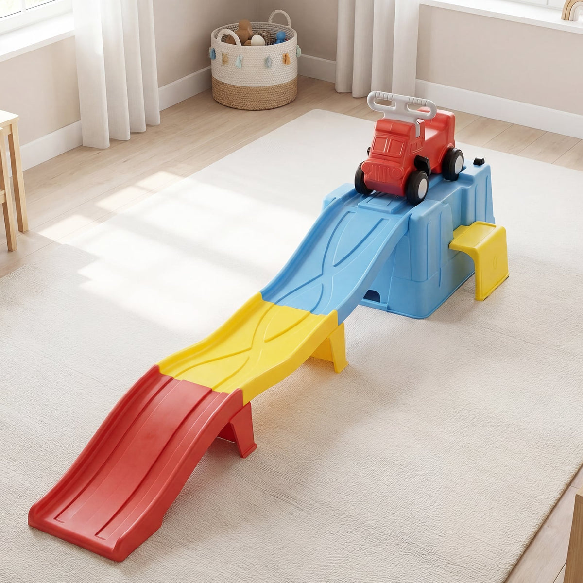 Up and Down Roller Coaster Expandable Roller Coaster Kids Ride on Toy with Storage Box-Blue