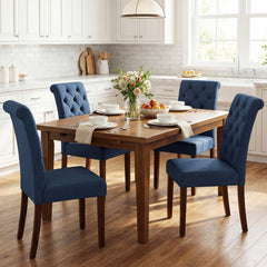 Upholstered Dining Chairs Set of 2 Button Tufted Chairs with Padded Seat and Backrest-Blue