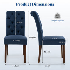 Upholstered Dining Chairs Set of 2 Button Tufted Chairs with Padded Seat and Backrest-Blue