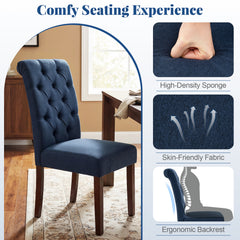 Upholstered Dining Chairs Set of 2 Button Tufted Chairs with Padded Seat and Backrest-Blue