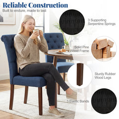 Upholstered Dining Chairs Set of 2 Button Tufted Chairs with Padded Seat and Backrest-Blue